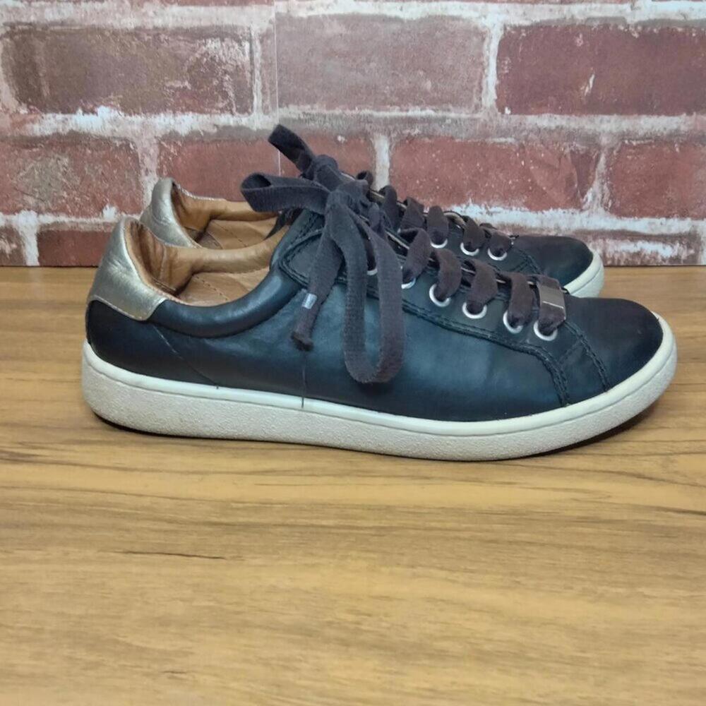 UGG Shoes Womens Size 7 Black Leather Low Top Sneakers - Picture 4 of 6